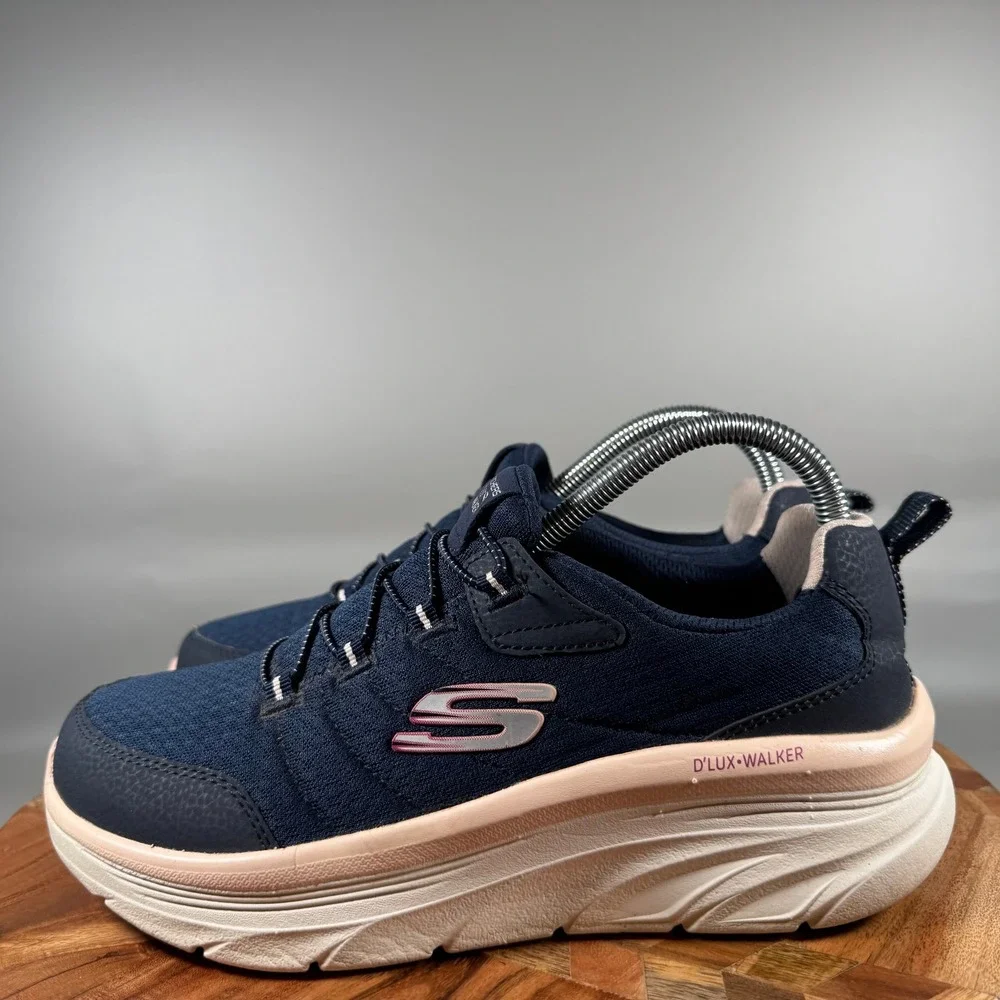 Skechers DLux Walker Womens 8 Navy Relaxed Fit Memory Foam Sneakers 179158BJ